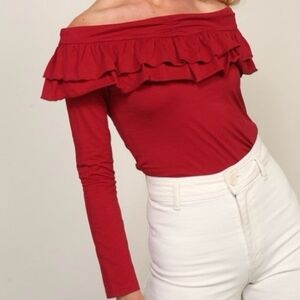 Lumiere Red Ruffle Off-Shoulder Blouse